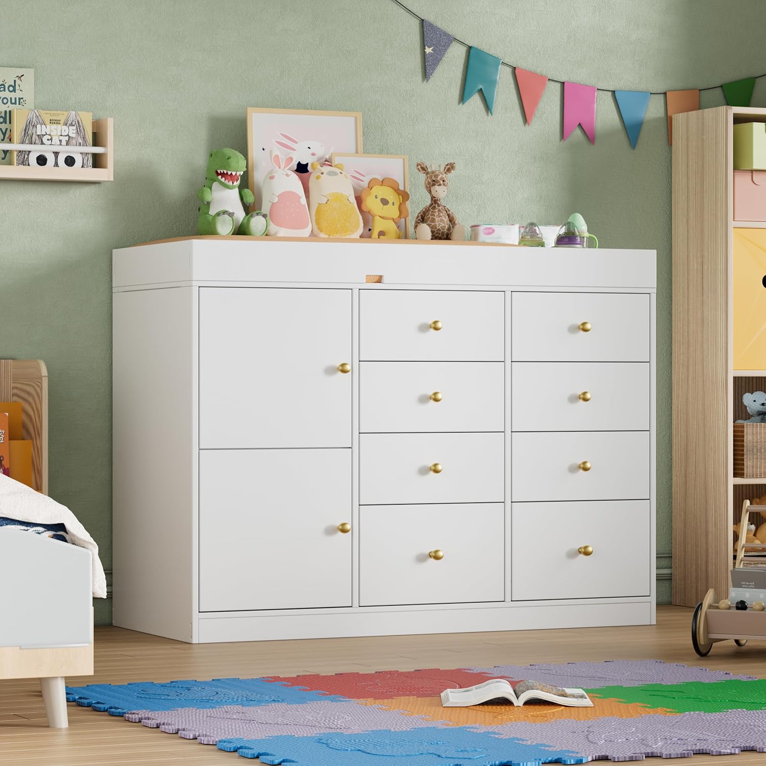 Baby Nursery Dresser - Verschoningstafel met commode, klassieke babykamer commode