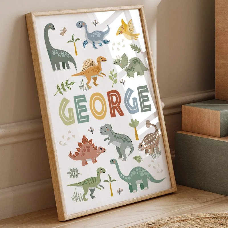 Baby Nursery Paintings - Leuke Dinosaurus T-Rex Brachiosaurus Kinderkamer Muurkunst