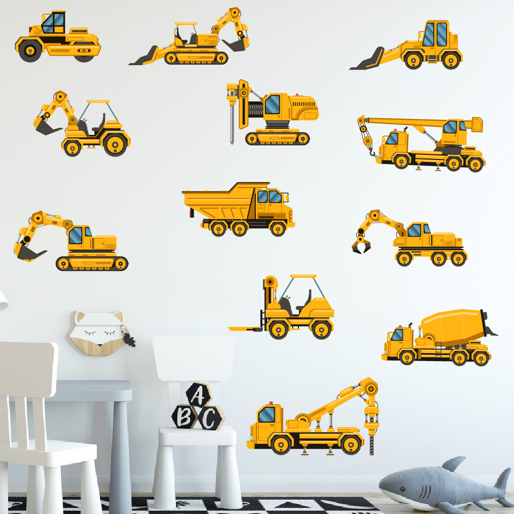 Baby Nursery Wall Decals - Cartoon graafmachine techniek auto muursticker zelfklevende