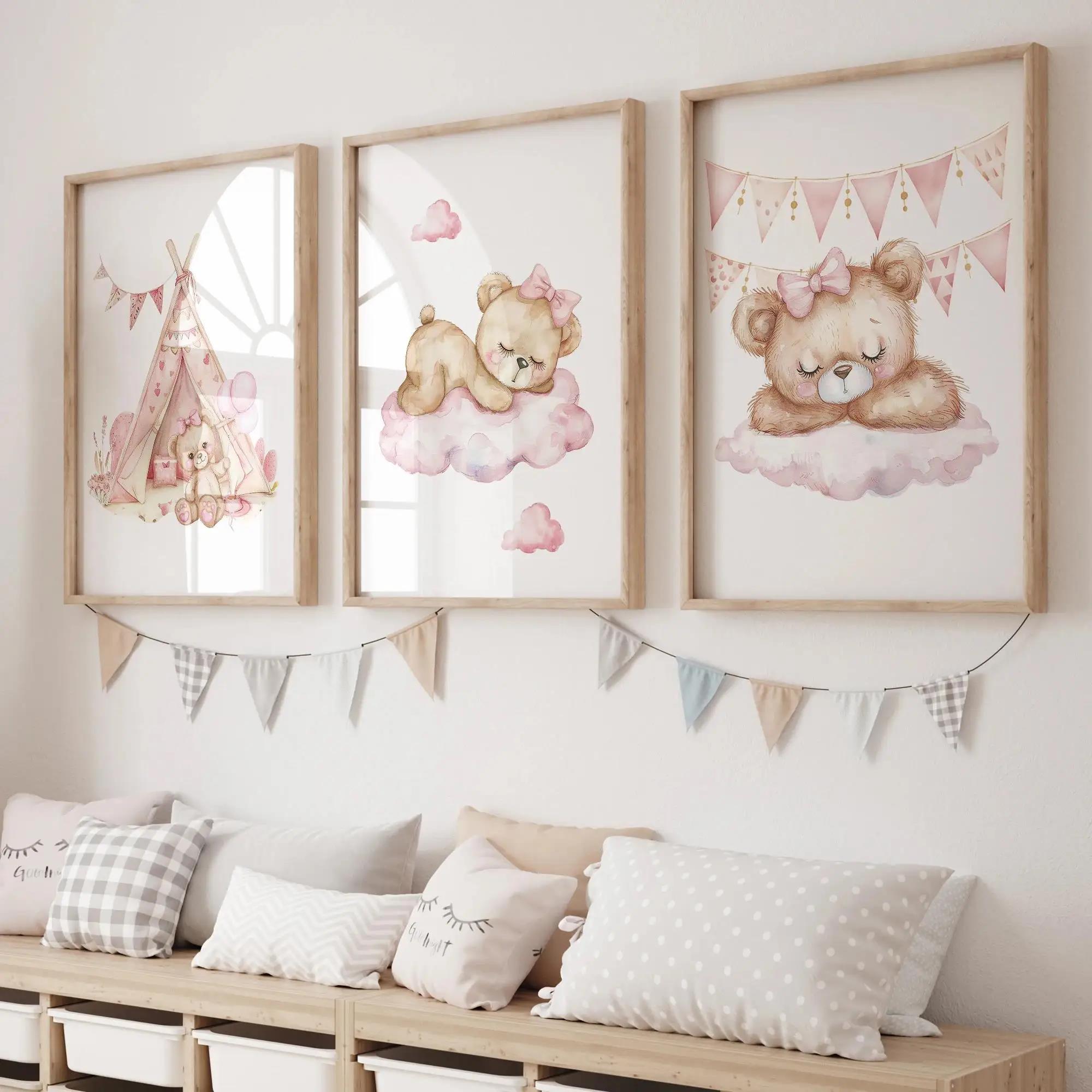 Baby Nursery Prints - Roze Droom Beer Carrousel Tent Swing