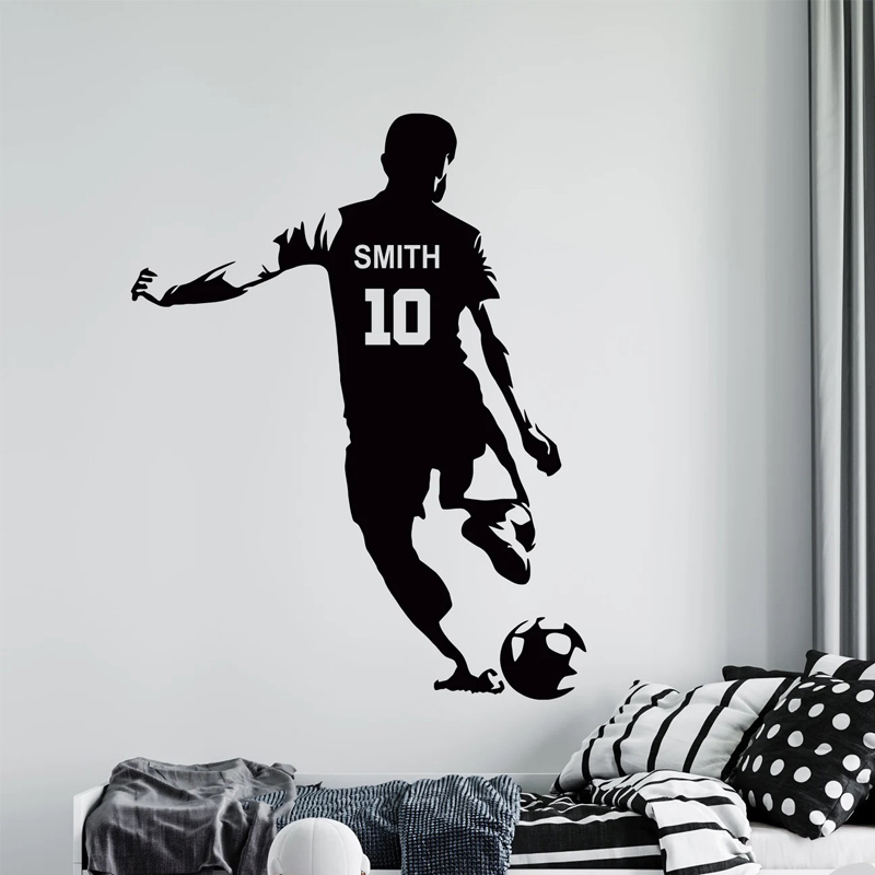 Baby Nursery Wall Decals - Gepersonaliseerde voetbalspeler naam en nummer muursticker