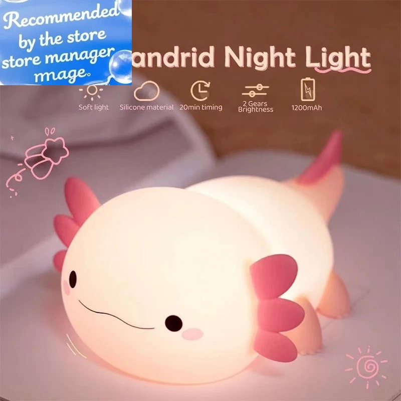 Baby Nursery Equipment - Leuke Axolotl-nachtlampje Siliconen kinderkamer Slaaplamp Aanraakbediening