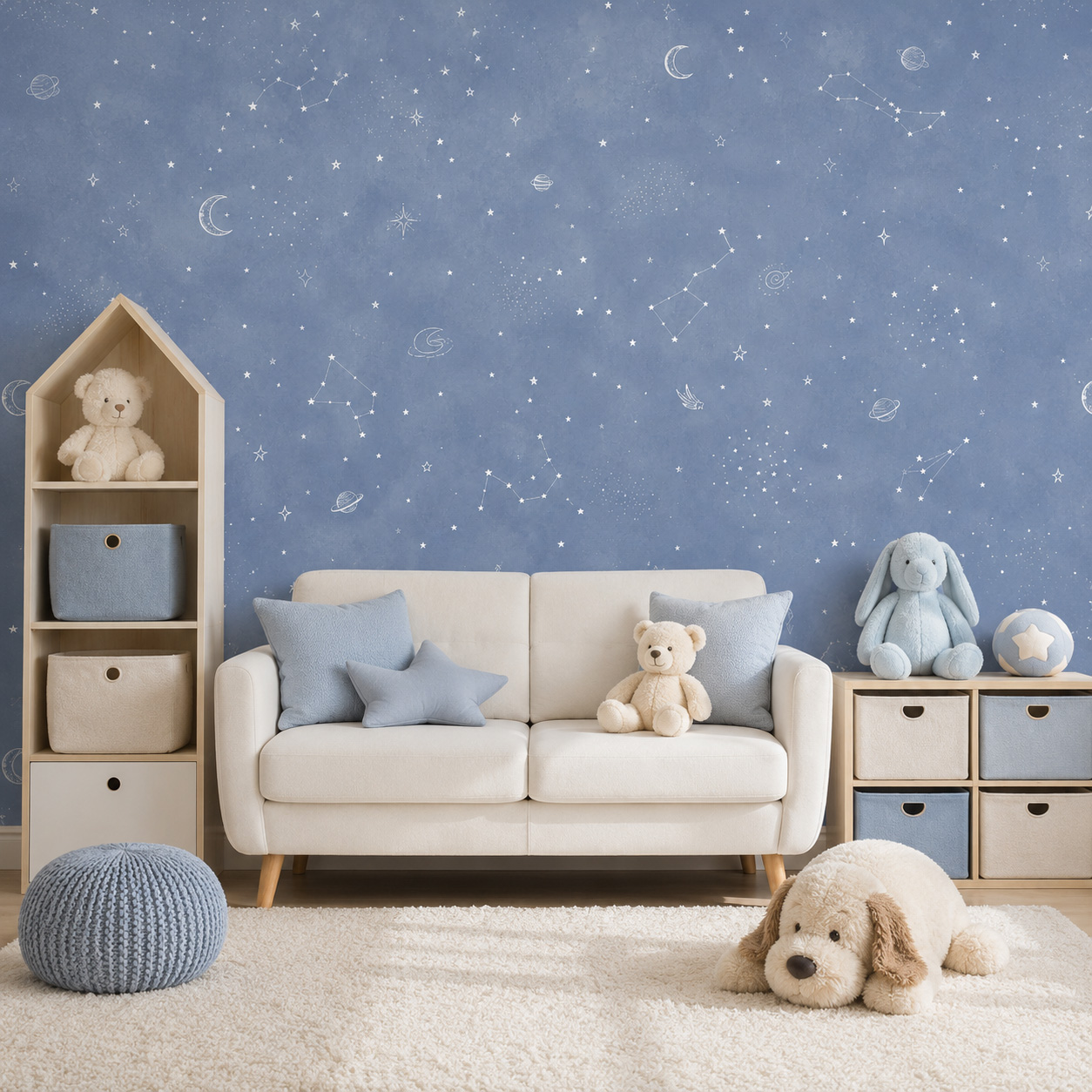 Baby Nursery Water - Blauwe Sterrenhemel Zelfklevend Behang Kinderkamer Muurschildering