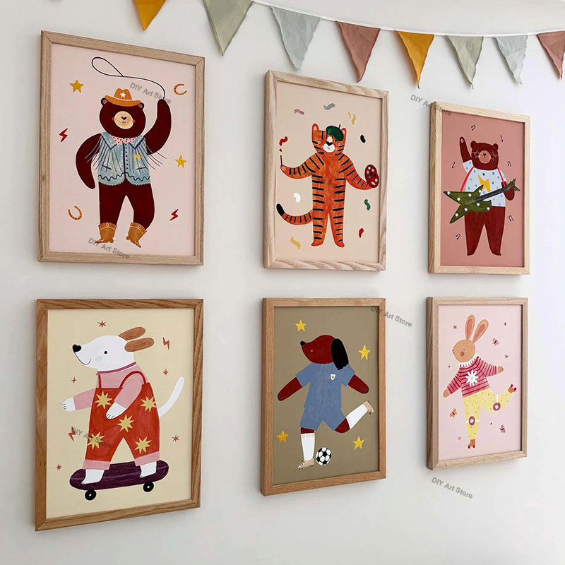 Baby Nursery Paintings - Grappige cartoon dieren kinderkamer wanddecoratie canvas