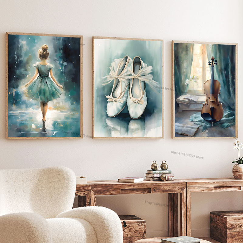 Baby Nursery Paintings - Aquarel Ballet Meisje Schoenen Cello Kinderkamer
