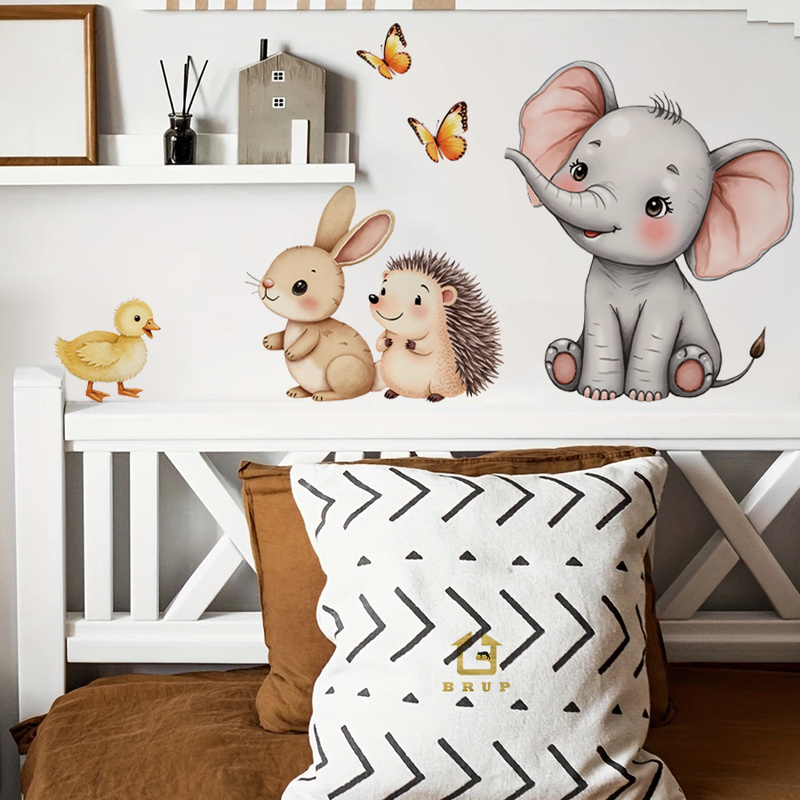 Baby Nursery Wallpaper - Cartoon dier muursticker - olifant konijntje