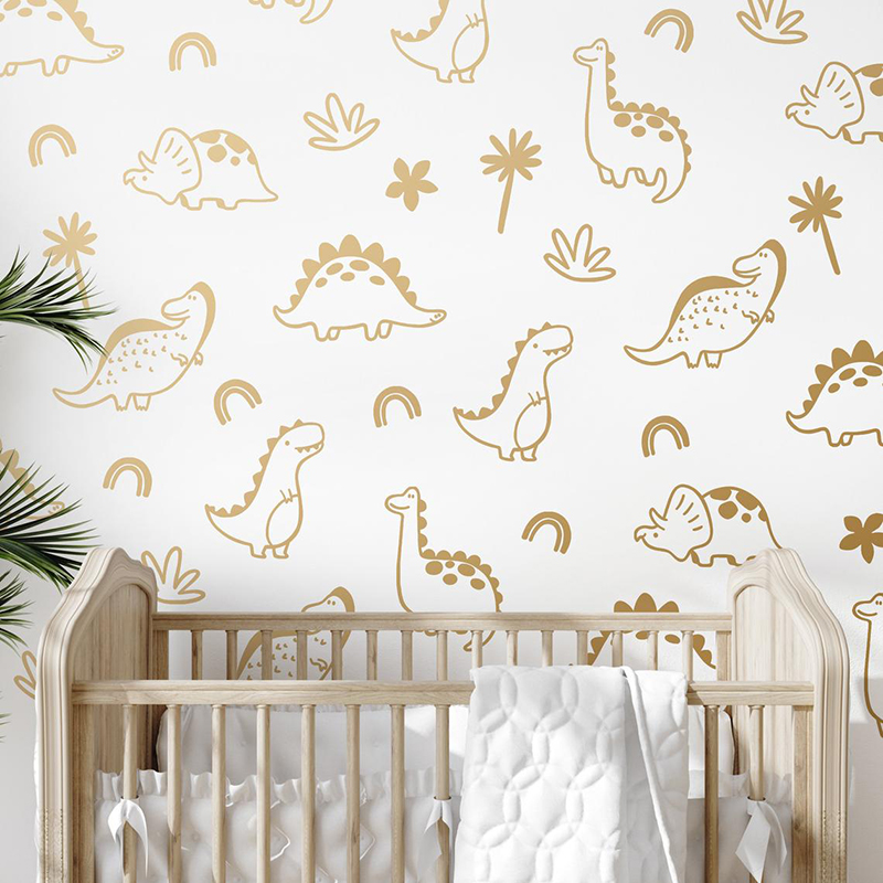 Baby Nursery Wallpaper - Geometrische dinosaurus boom regenboog muursticker jungle