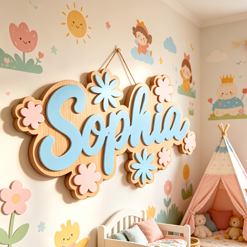 Baby Nursery In - Gepersonaliseerd kamerbord met bloementhema, aanpasbare pastelkleurige