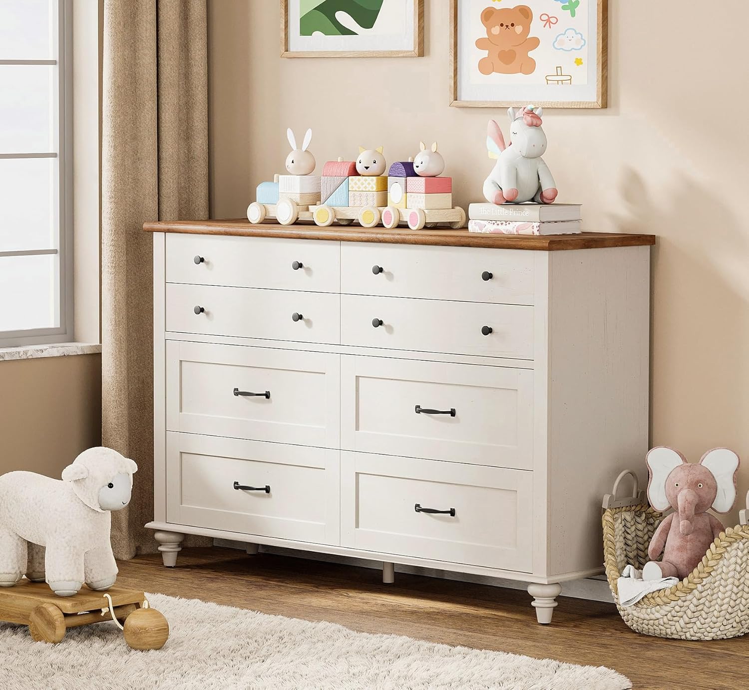 Baby Nursery Dresser - Moderne kindercommode met 7 laden, opbergkast,