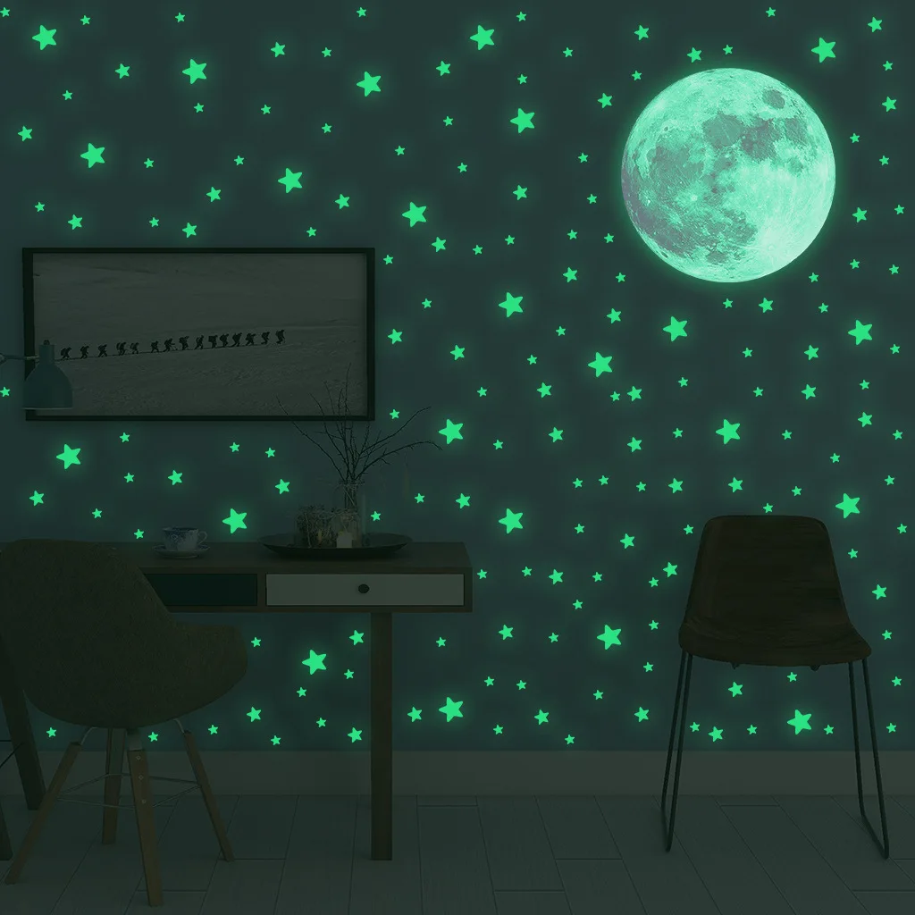 Baby Nursery Wall Decals - Lichtgevende maansterren wandstickers voor kinderkamer slaapkamer