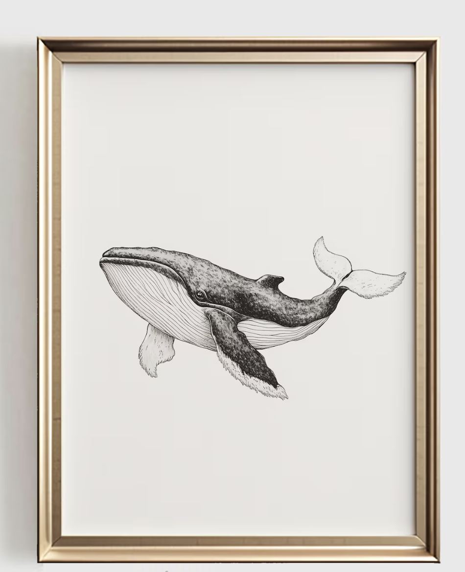 Baby Nursery Paintings - Whale Line Art Print, minimalistische oceaankamerdecoratie,
