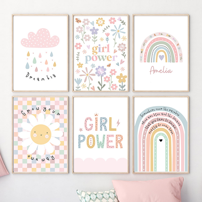 Baby Nursery Paintings - Zon Bloem Regenboog Wolk Hart Kinderkamer