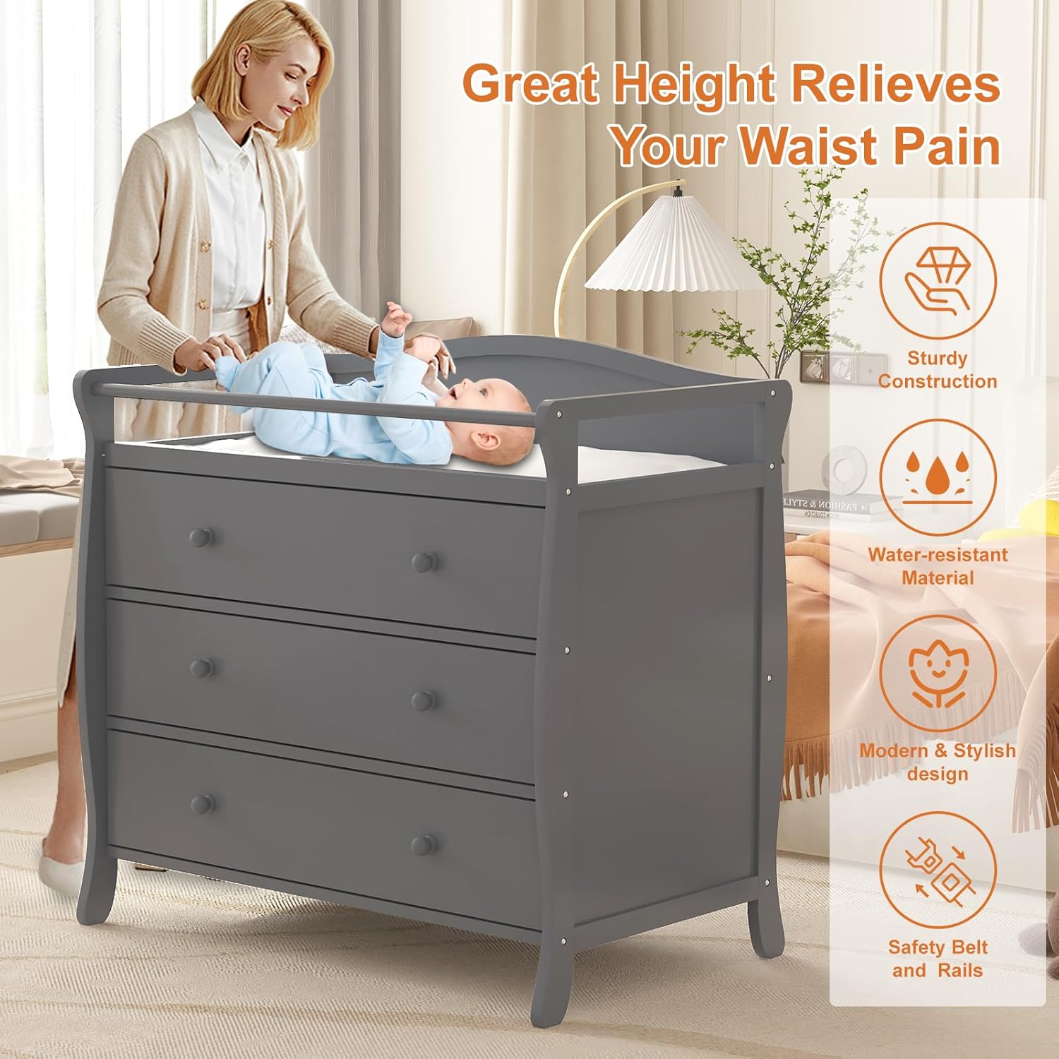 3-laden babycommode houten lui - Baby Nursery Table recensie en prijs