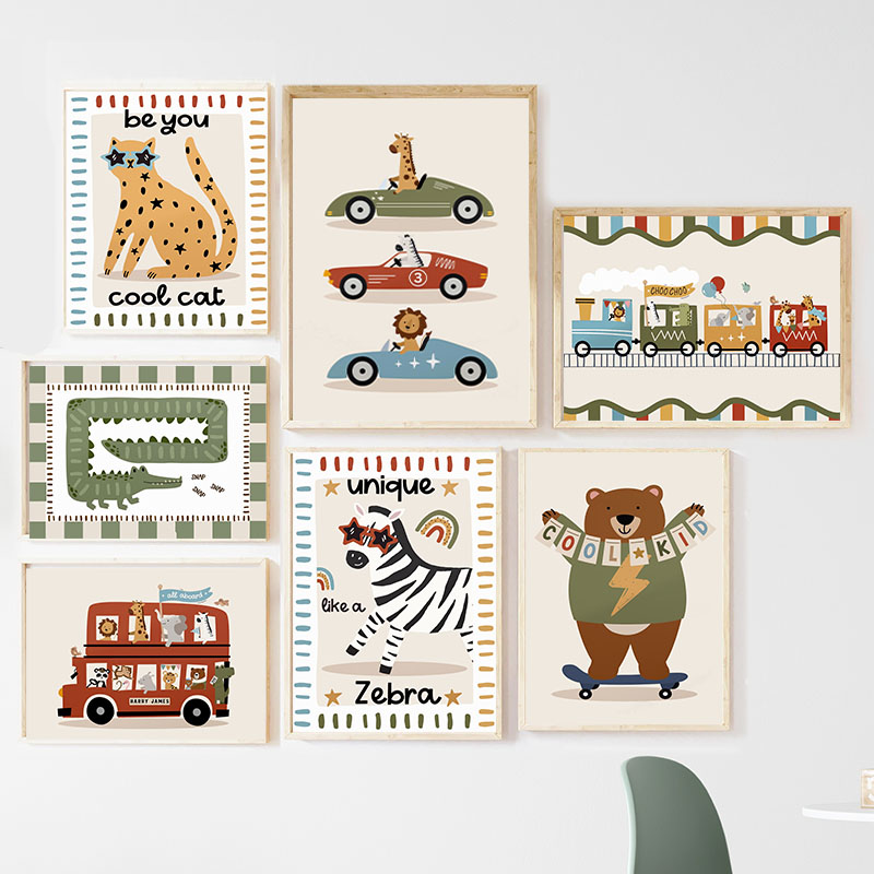 Grappige Cartoon Dieren Auto B - Baby Nursery Paintings recensie en prijs