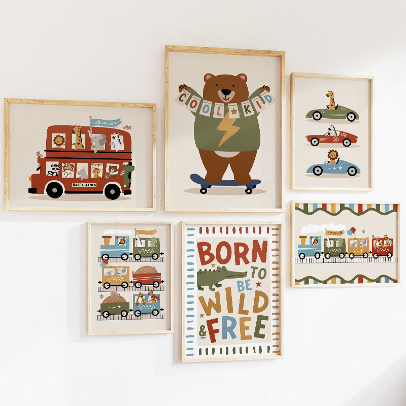 Grappige Cartoon Dieren Auto B - Baby Nursery Paintings recensie en prijs