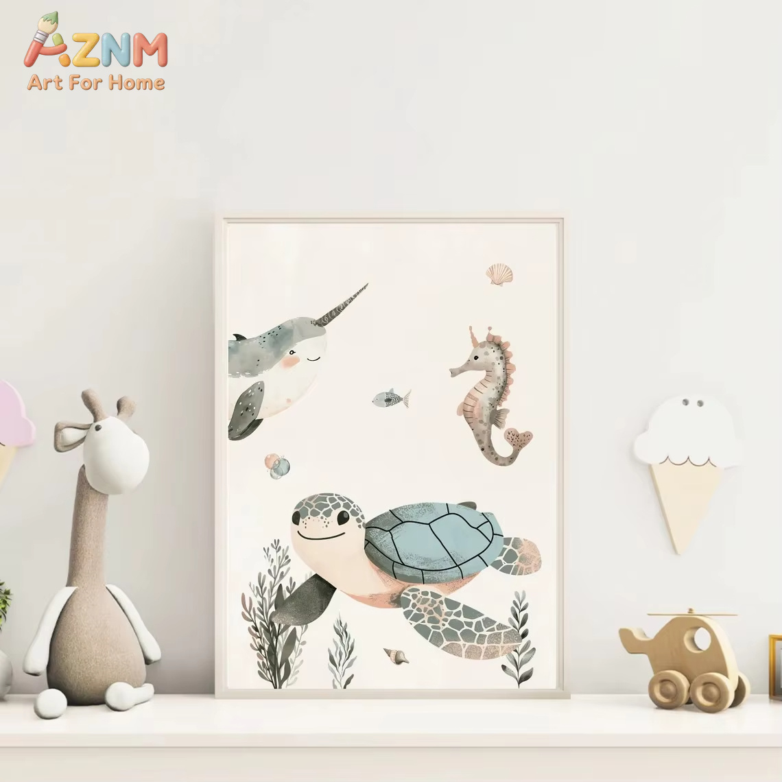 AZNM aquarel schattig oceaandi - Baby Nursery Paintings recensie en prijs