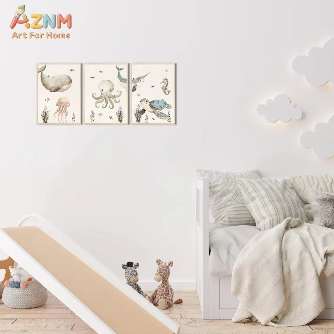 AZNM aquarel schattig oceaandi - Baby Nursery Paintings recensie en prijs