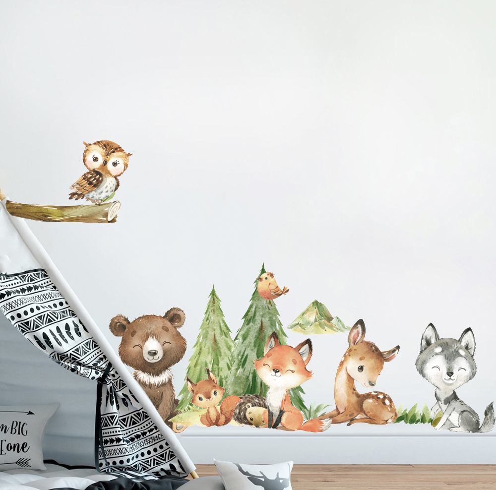 Cartoon aquarel bos dier muurs - Baby Nursery Wallpaper recensie en prijs