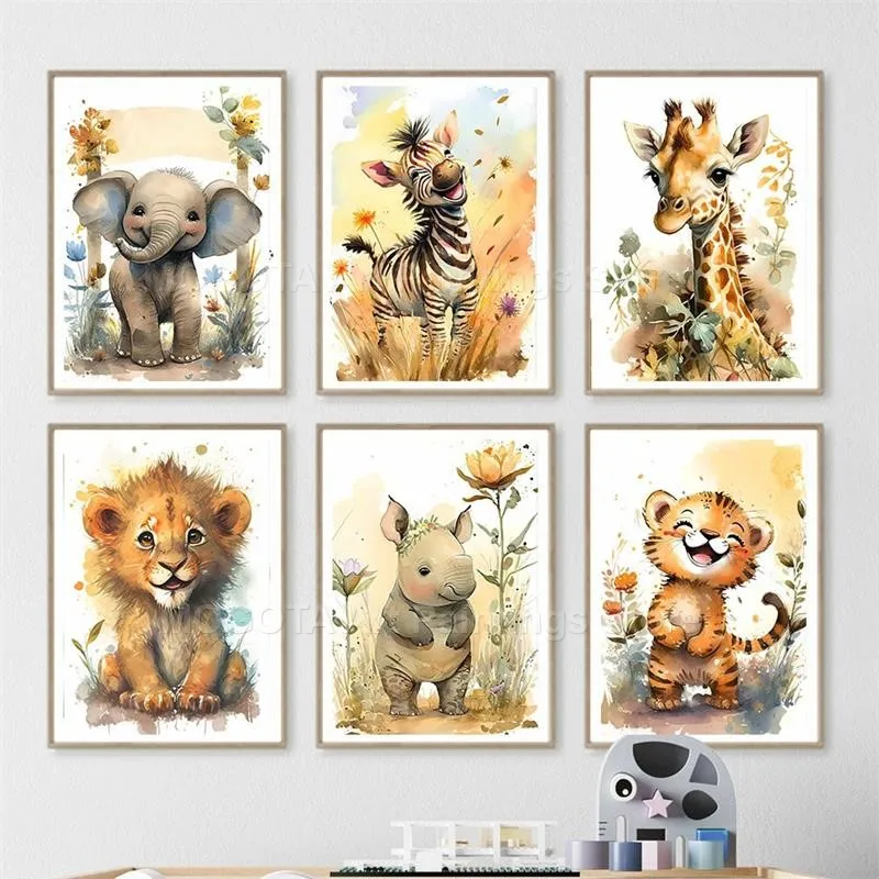 Aquarel Leeuw Giraffe Tijger O - Baby Nursery Paintings recensie en prijs