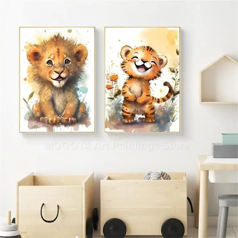 Aquarel Leeuw Giraffe Tijger O - Baby Nursery Paintings recensie en prijs
