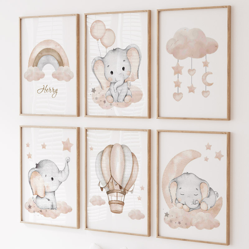 Leuke Olifant Hot Ballon Maan  - Baby Nursery Paintings recensie en prijs