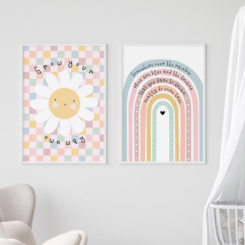 Zon Bloem Regenboog Wolk Hart  - Baby Nursery Paintings recensie en prijs